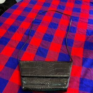 Carey Adina Black Croc Embossed Leather VTG Purse Handbag